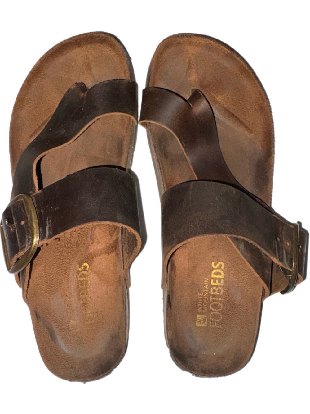 White Mountain Brown Leather Double-Strap Slide Sandals with Buckle